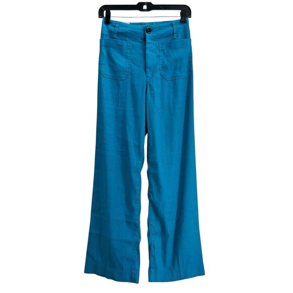 Anthropologie Colette Linen Full Length Wide Leg Pants Maeve Ocean Blue Size 25 - Picture 2 of 11